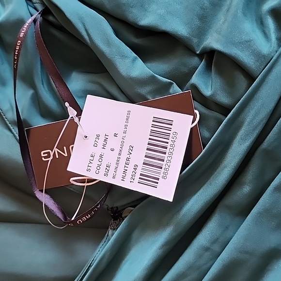 Alfred Sung Three-Quarter Sleeve Draped Full Skirt Dress In Hunter D736 … - Picture 10 of 10